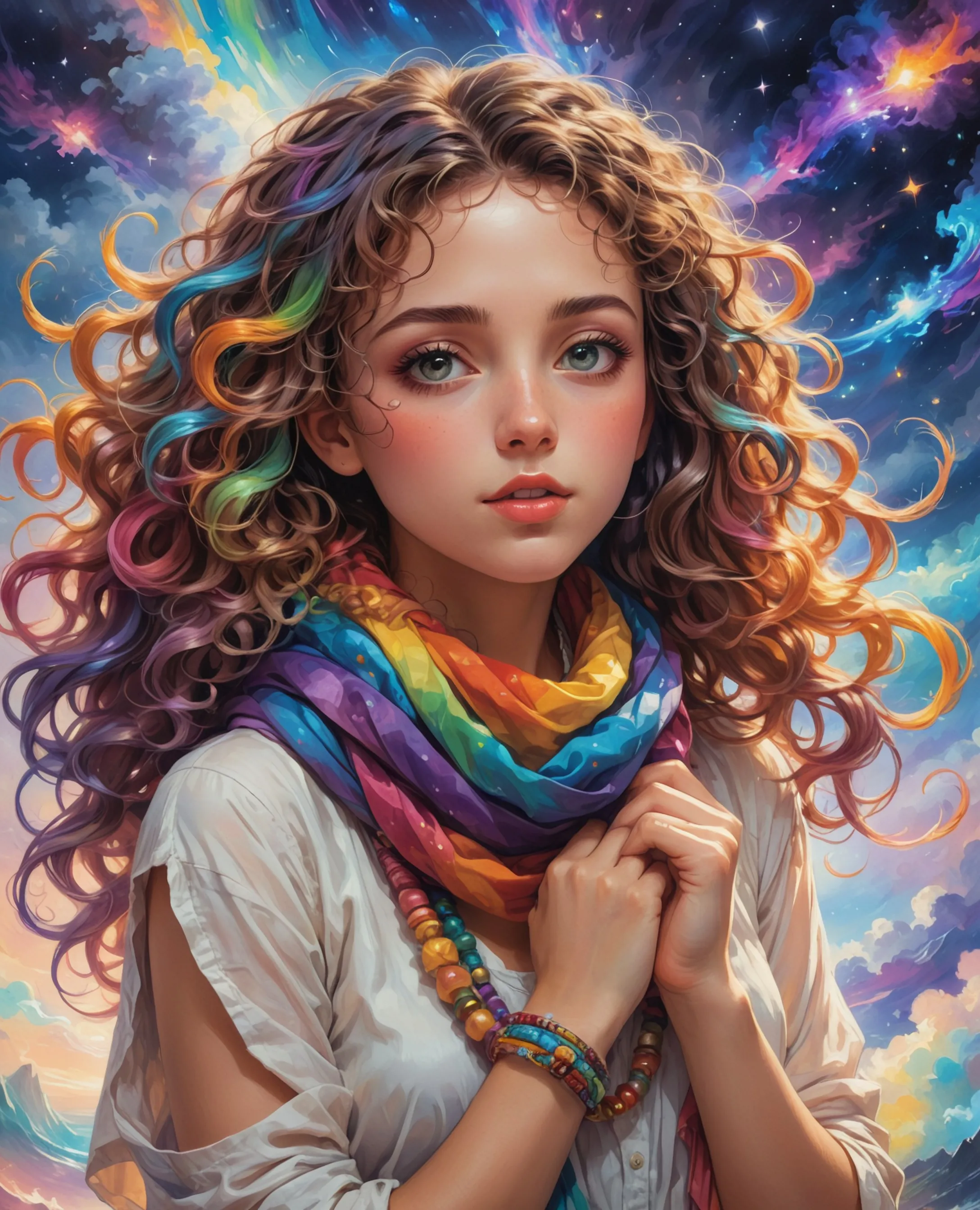 Portrait a young woman long, she - Free AI Photo Generator - starryai