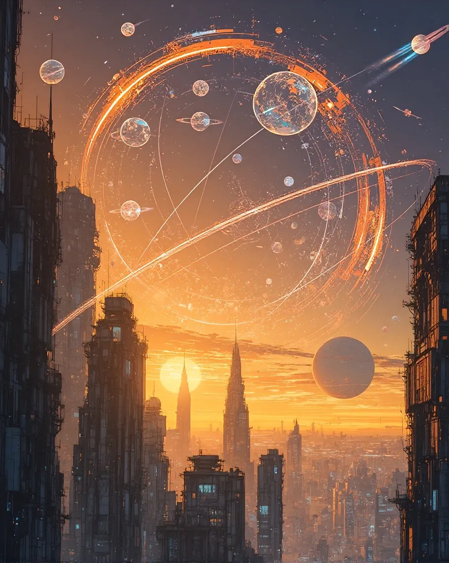 A futuristic city at dawn a विशाल - Free AI Photo Generator - starryai