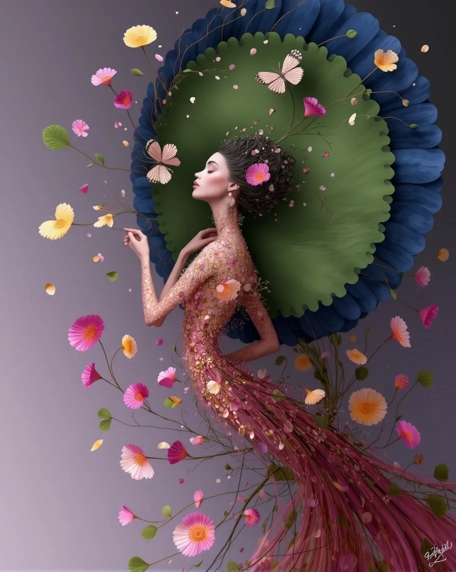 A beautiful floral woman wisdom - Free AI Photo Generator - starryai