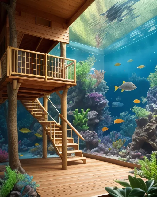 treehouse inside aquarium wot on - Free AI Photo Generator - starryai