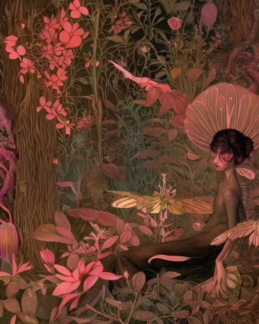 A psychedelic forest filled fairies, - AI Photo Generator - starryai
