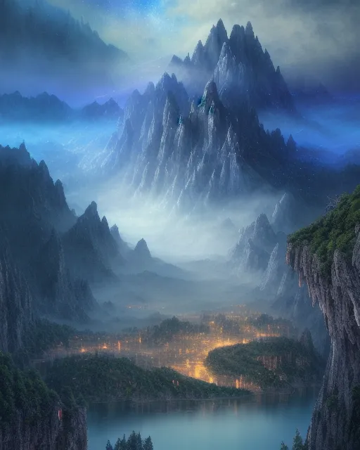 City built into side a mountain, - Free AI Photo Generator - starryai