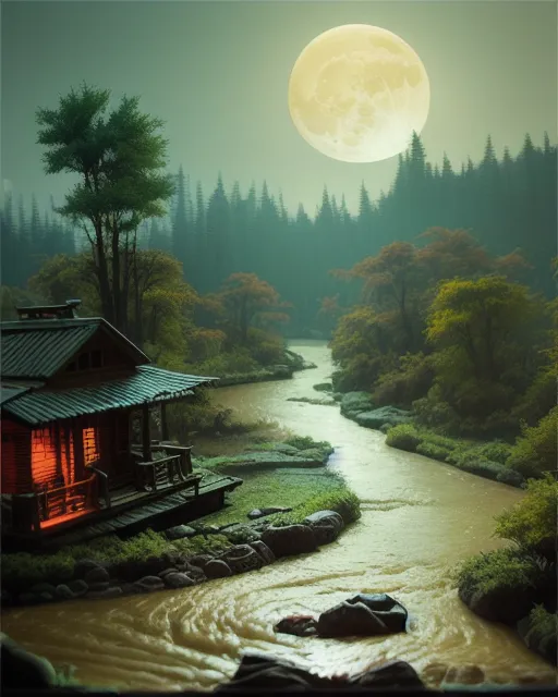 River flowing forest, beautiful, - Free AI Photo Generator - starryai