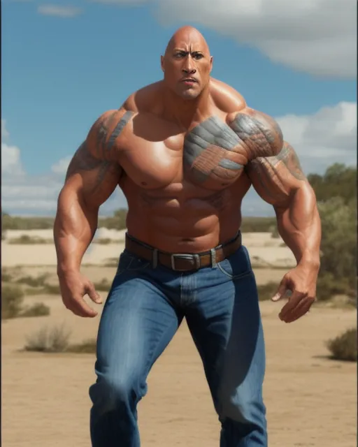 Dwayne the Rock Johnson but he is giant and very skinny