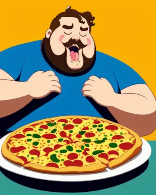 fat eating pizza