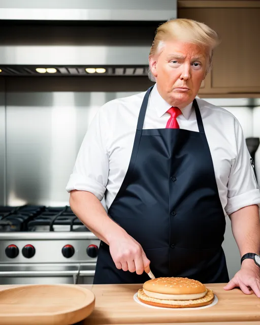 Donald Trump cooking big macs - AI Photo Generator - starryai