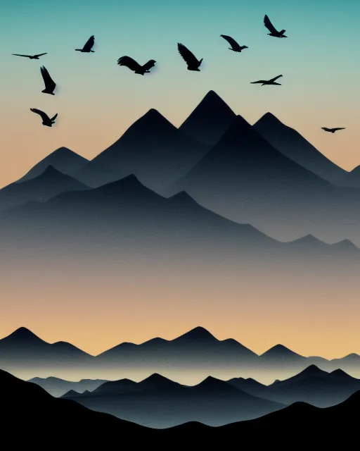 A mountain range Birds flying egg - Free AI Photo Generator - starryai