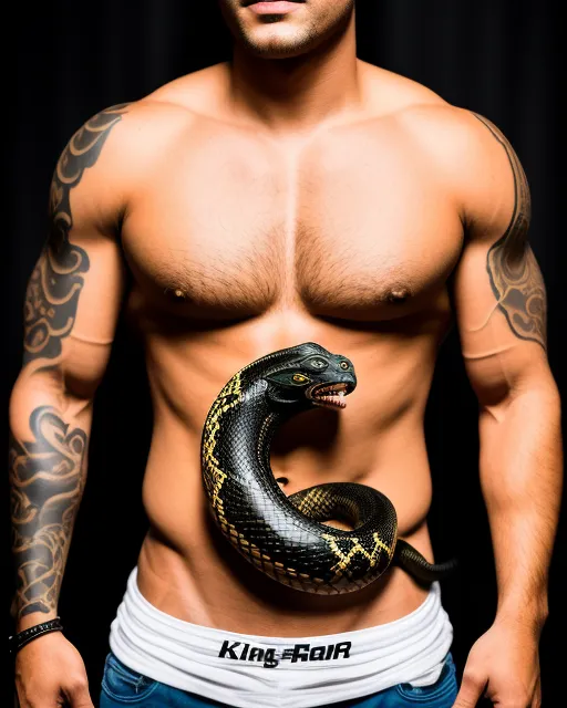 King cobra emerging from a tattoo of a snake