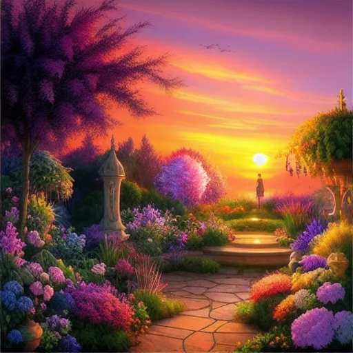 sunset garden - AI Photo Generator - starryai