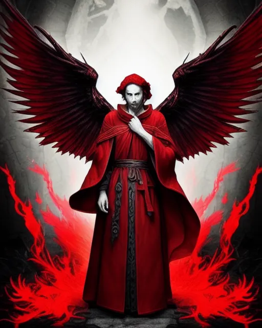 Red Mage Robe Chaos Mage, red robe, wings, life - Free AI Photo Generator - starryai