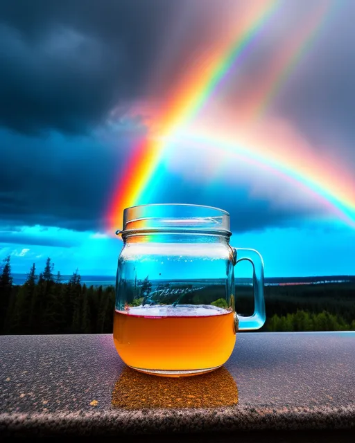 Clouds, rain rainbow a jar,8K 3d - AI Photo Generator - starryai