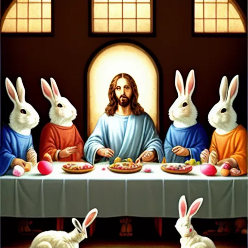 last supper jesus rabbits eating - Free AI Photo Generator - starryai