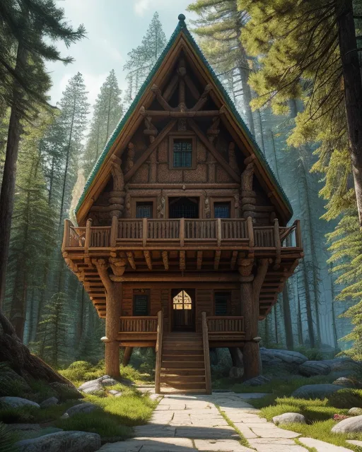 highly detailed pine tree house, fantasy, perfect composition, beautiful detailed intricate insanely detailed octane render trending on artstation, 8 k artistic photography, photorealistic concept art, soft natural volumetric cinematic perfect light, chiaroscuro, award - winning photograph, masterpiece, oil on canvas, raphael, caravaggio, greg rutkowski, beeple, beksinski, giger