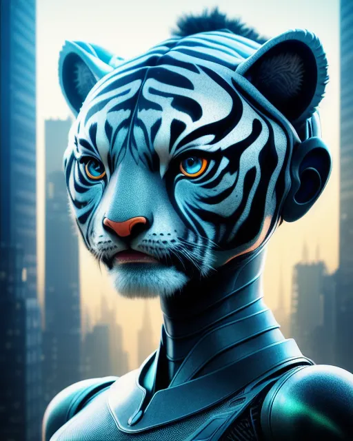 Anthropomorphic Alien Tiger Girl, - Free AI Photo Generator - starryai