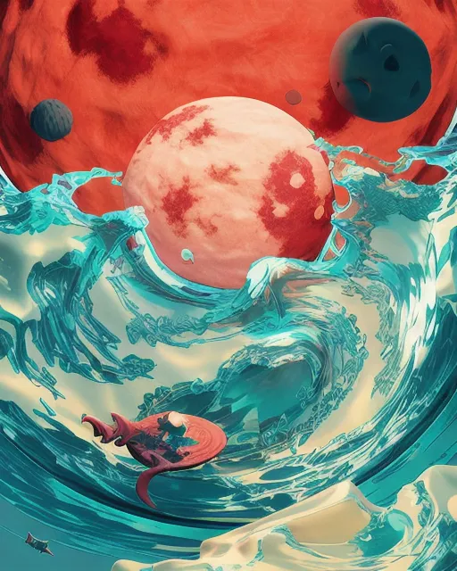 The blood moon rising above a chaotic ocean 