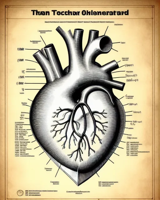 anatomy poster of human heart::  technical drawing:: infographic:: engineering blueprints:: handwritten notes, intricate details, medical illustration,   --ar 1:2