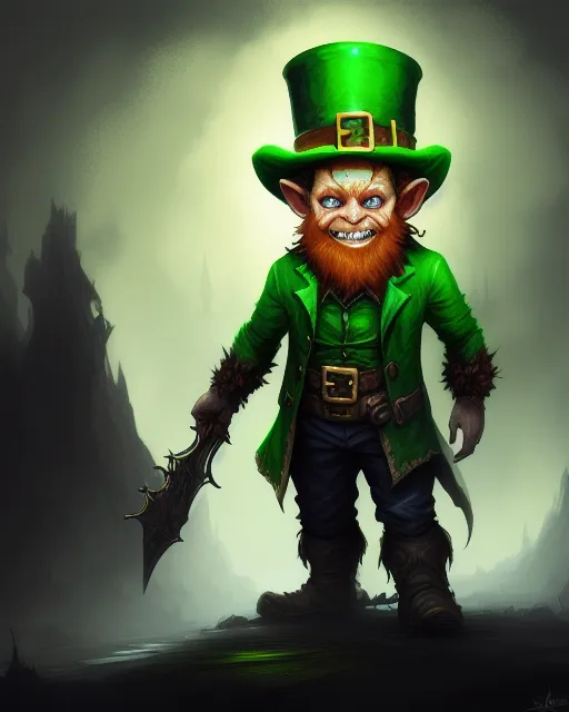 Evil leprechaun, digital painting, - AI Photo Generator - starryai