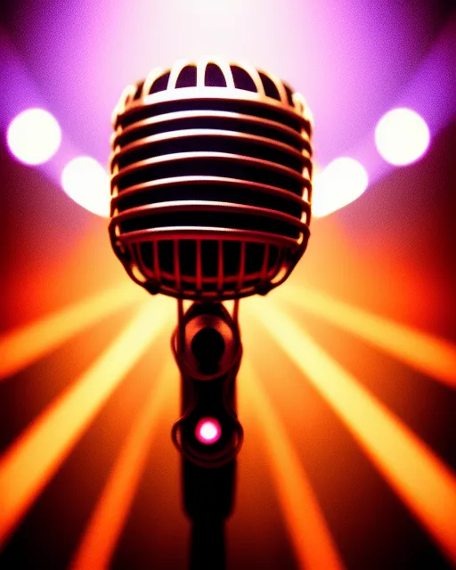 Microphone in a recording studio, photorealistic, dramatic lighting, trippy background 