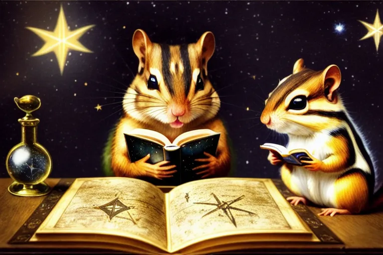 A chipmunk reading a magic book - Free AI Photo Generator - starryai