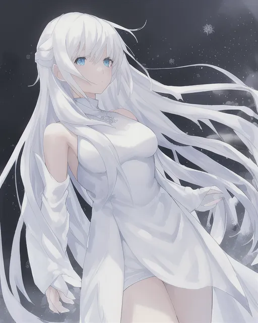 A cold world full of ice with a girl in all white