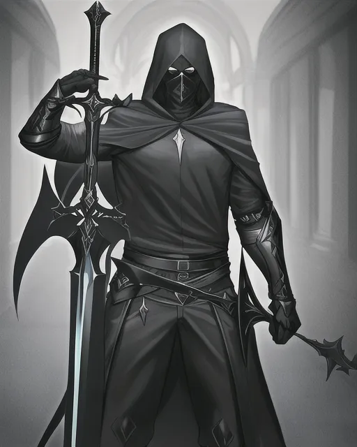 Guy black hood big sword - Free AI Photo Generator - starryai