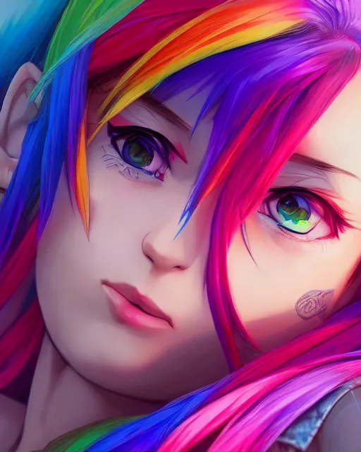 A girl colourful rainbow hair - Free AI Photo Generator - starryai