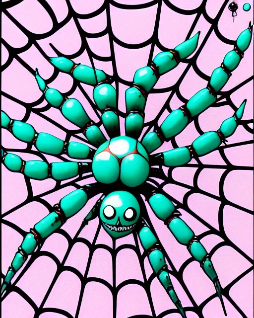 Here comes the turquoise spider 🕷                                                       hyperdetailed, colourful, Junji Ito, manga, fun, colourful 