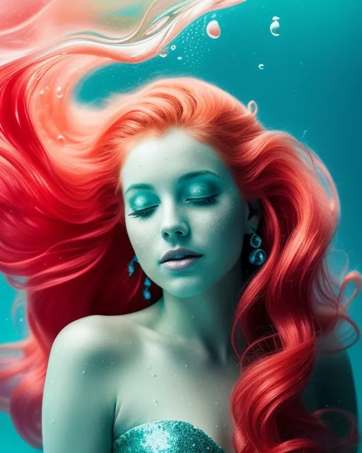 {the little mermaid} changing into red - AI Photo Generator - starryai