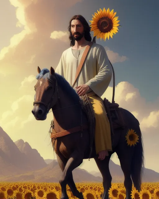 Jesus on a colt on palm Sunday - AI Photo Generator - starryai