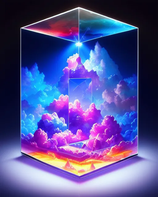 (a magnificent very complex and beautiful light) Stuck (Within A Glass prism) Diorama, Colorful , volumetric Lights, volumetric clouds, Digital Painting, Digital Illustration, Extreme Detail, Digital Art, 4k, Ultra Hd, Fantasy Art, Hyper Detailed, Hyperrealism, Elaborate, Vray, Unreal