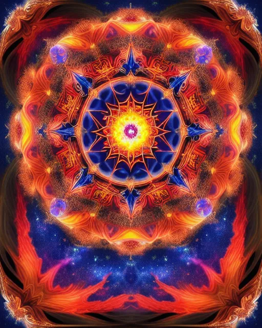 Fractal fire  mandala ,  extreme detail,  digital art,  4k,  ultra hd,  detailed,  vibrant,  sharp focus,  wlop,  unreal engine, beautiful fantasy landscape,  realistic and natural,  cosmic sky,  detailed full-color,  nature,  hd photography,  elements by nasa,  magical,  detailed,  gloss,  hyperrealism