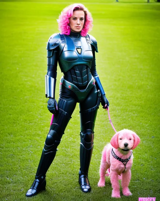 Robocop woman with puppy - starryai