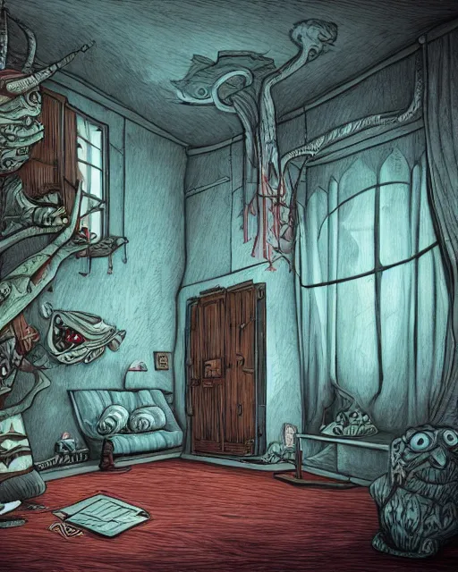 Secret room monster, room interior - AI Photo Generator - starryai
