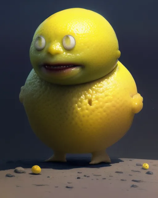A lemon with a face and a body.