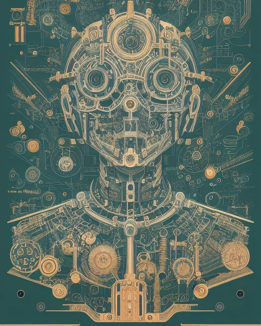 Society as a Human Engine made of Component Parts, victo ngai, hyper detailed, james jean, dan mumford, hyperrealism