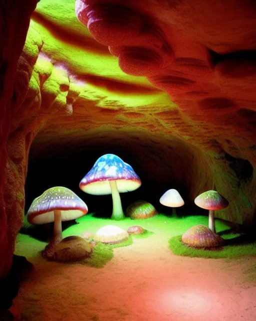 Trippy mushrooms caves - Free AI Photo Generator - starryai