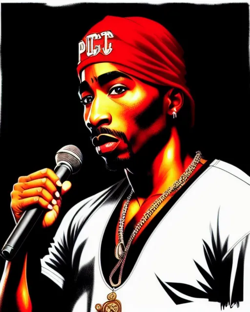 2pac shakur holding a microphone, - Free AI Photo Generator - starryai