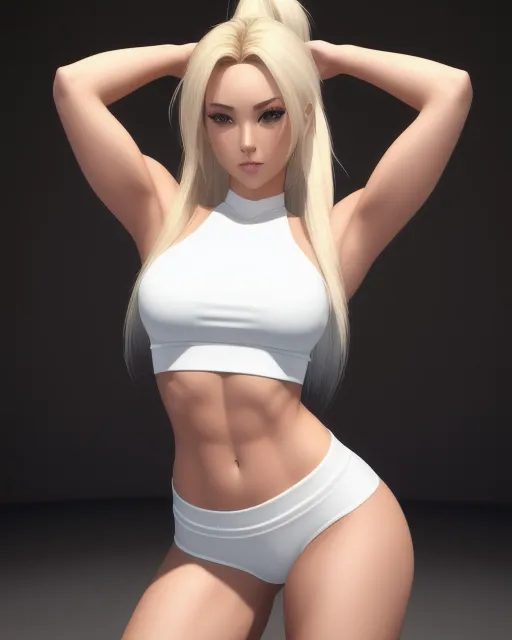 Full body shot, Beautiful blonde woman, wearing a crop top
