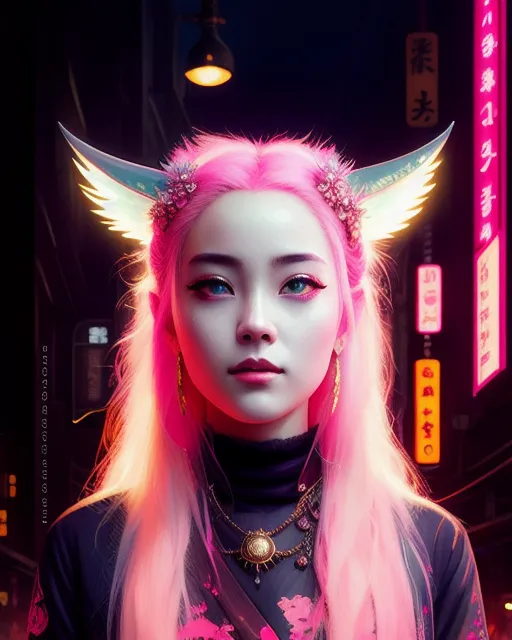 Beautiful woman pink hair pink - Free AI Photo Generator - starryai