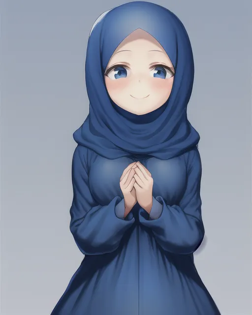 Modest dress, Muslim girl,fully covered except for face and hands, wearing a blue hijab,cute smile, veiled,niqabs,modest, conservative 
