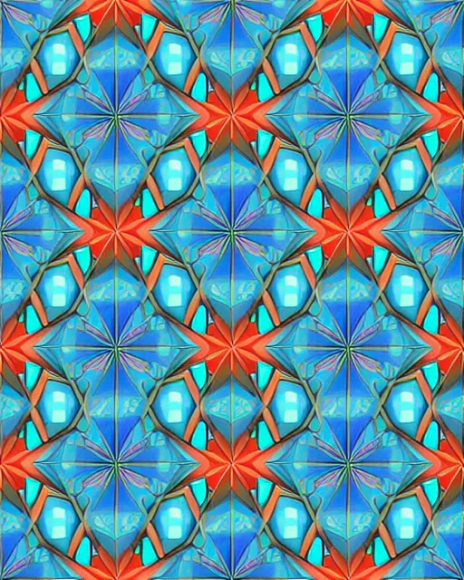 Colorful geometric repeating pattern, highly detailed, crystalline, fractal