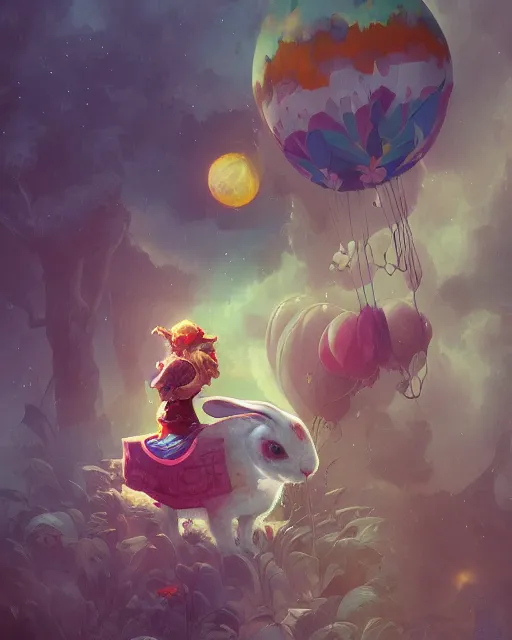 Clown riding a rabbit, painting - Free AI Photo Generator - starryai