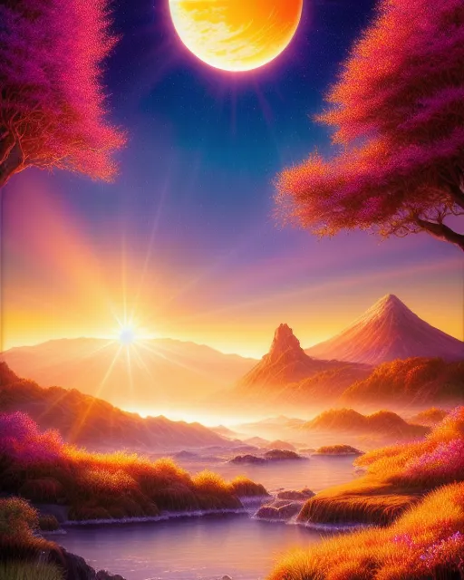 Sunrise a mountain landscape - Free AI Photo Generator - starryai