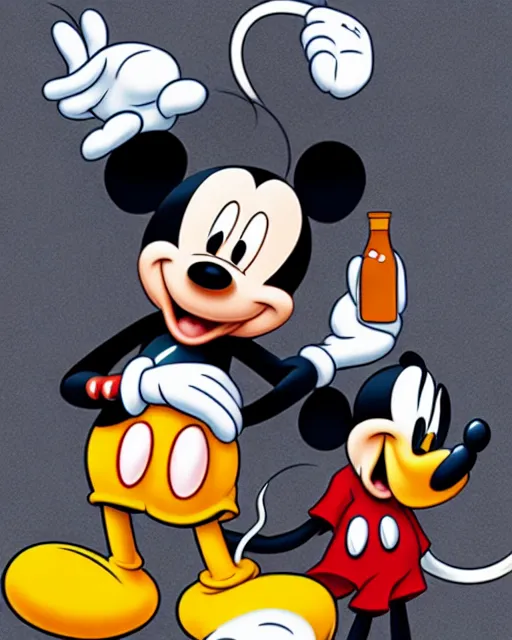 Miki mouse drinking whisky, - AI Photo Generator - starryai