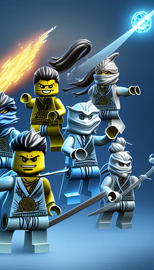 Lego ninjago kai, water ninja nya, wu, - AI Photo Generator - starryai