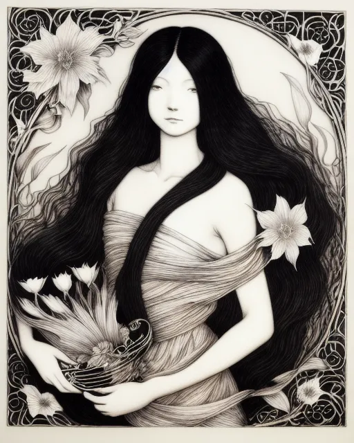 woman long black long hair motion - Free AI Photo Generator - starryai