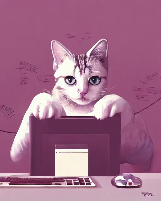 Cat typing at a computer, digital - AI Photo Generator - starryai