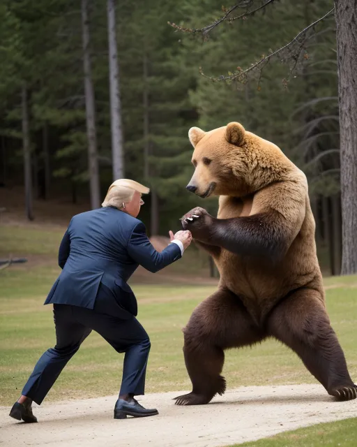 Donald Trump fighting a bear - AI Photo Generator - starryai