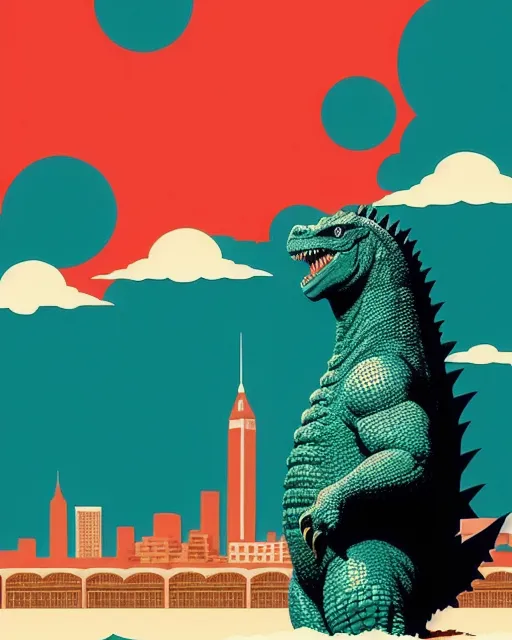 Godzilla Wes Anderson Style - AI Photo Generator - starryai