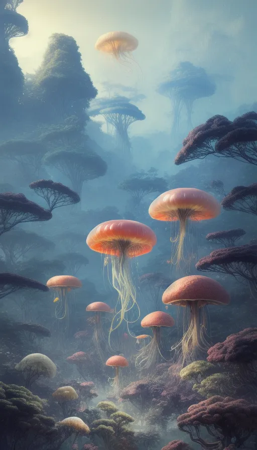 Otherworldly jellyfish forest - Free AI Photo Generator - starryai